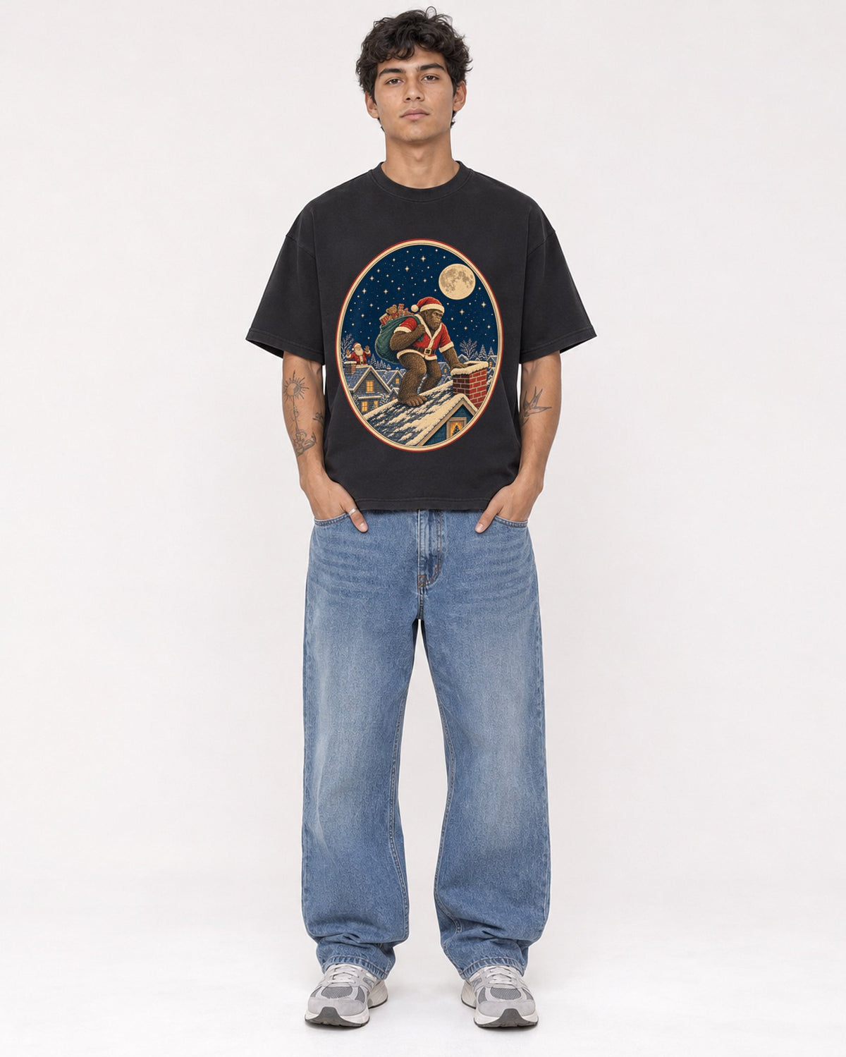 Mockup Boxy Heavyweight Tee Black male full-body 06