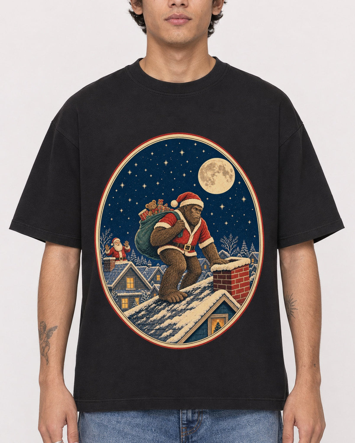 Mockup Boxy Heavyweight Tee Black male close-up 06
