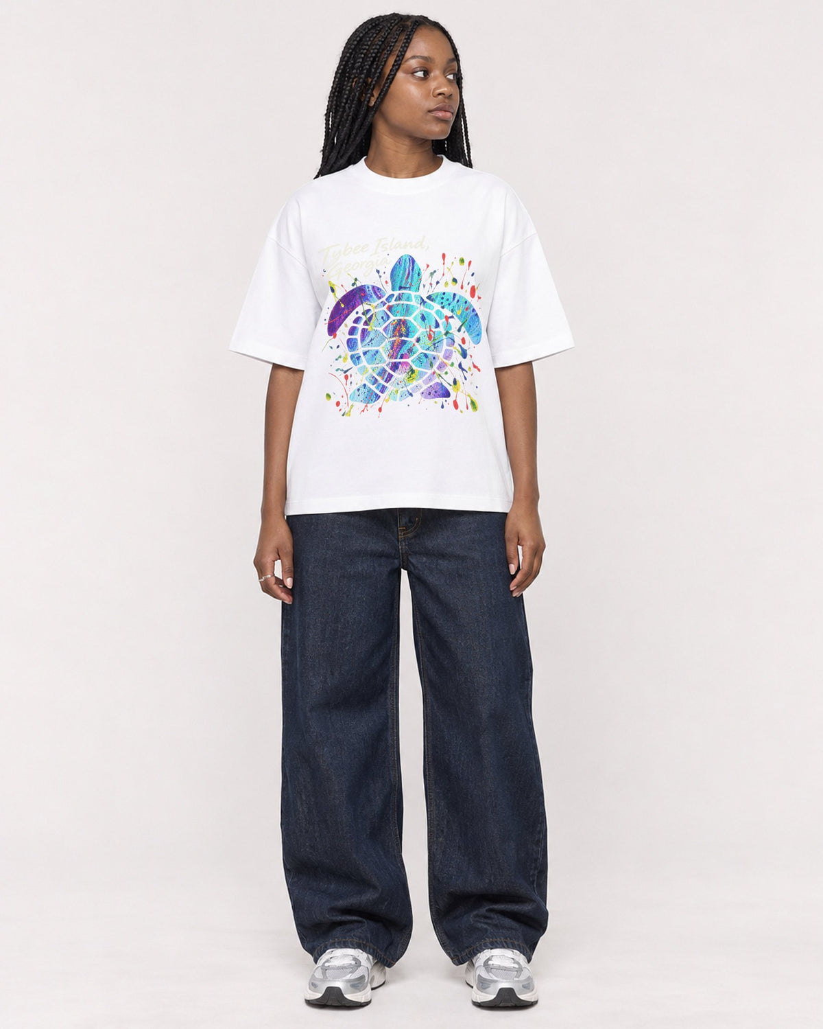 Mockup Boxy Heavyweight Tee White female full-body 04