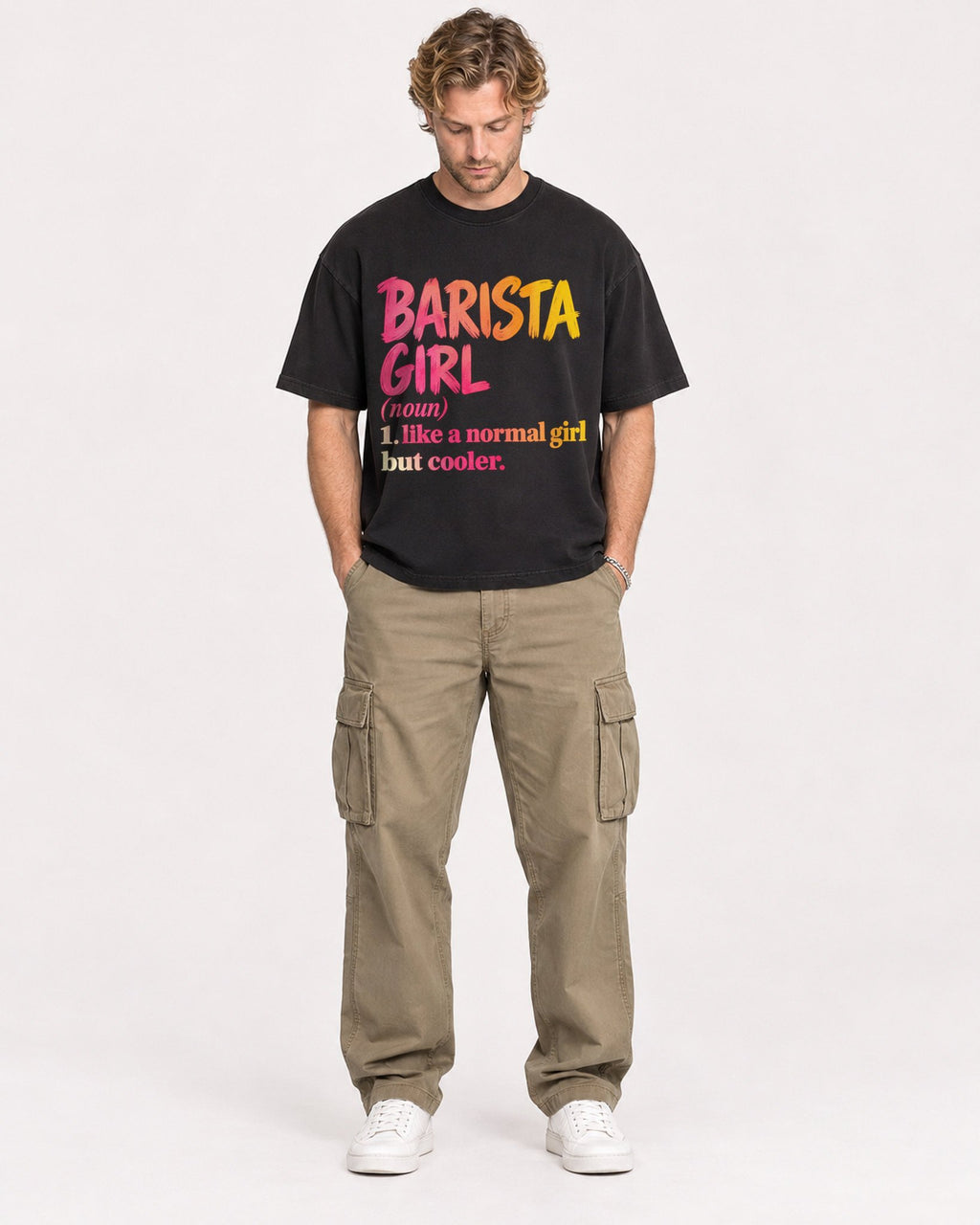 Mockup Boxy Heavyweight Tee Black male full-body 28