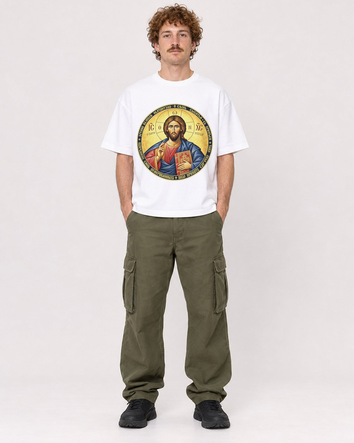 Mockup Boxy Heavyweight Tee White male full-body 09