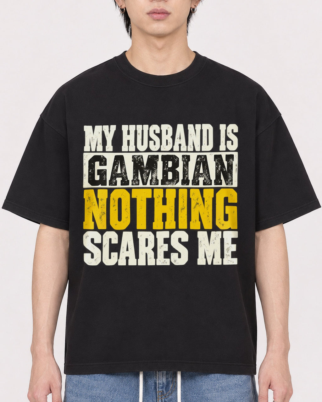Mockup Boxy Heavyweight Tee Black male close-up 11