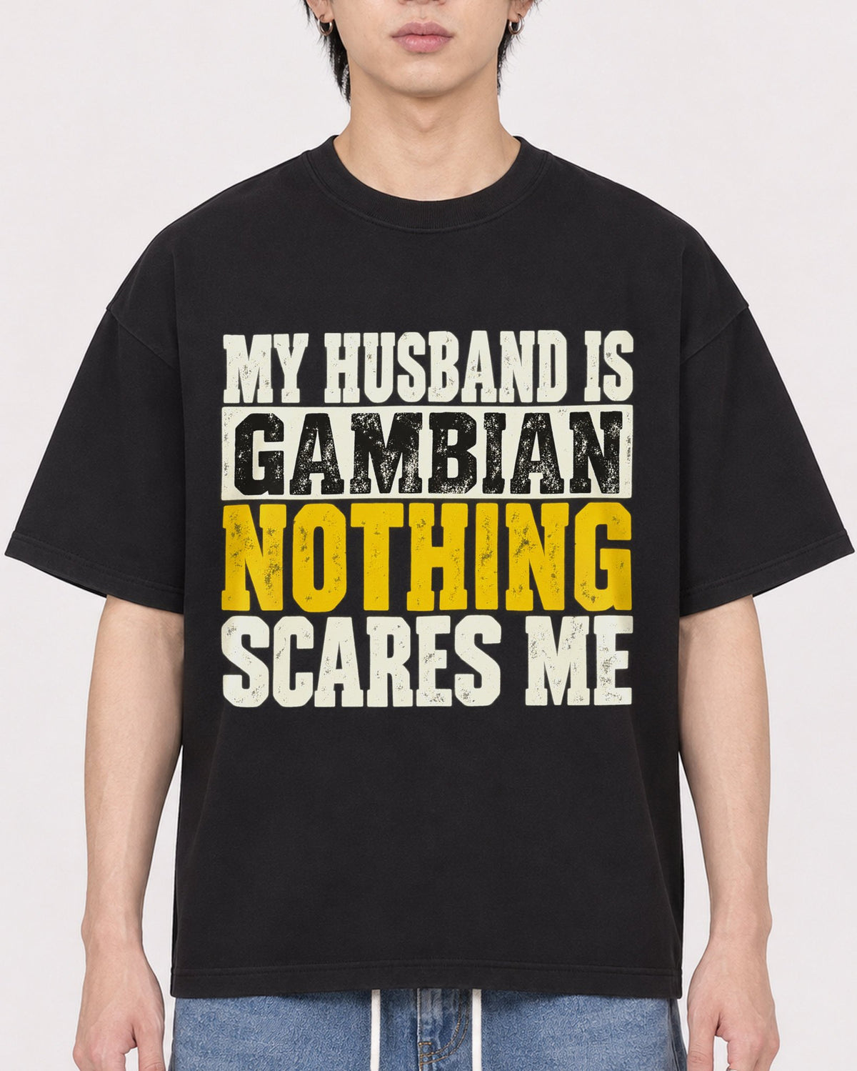 Mockup Boxy Heavyweight Tee Black male close-up 11