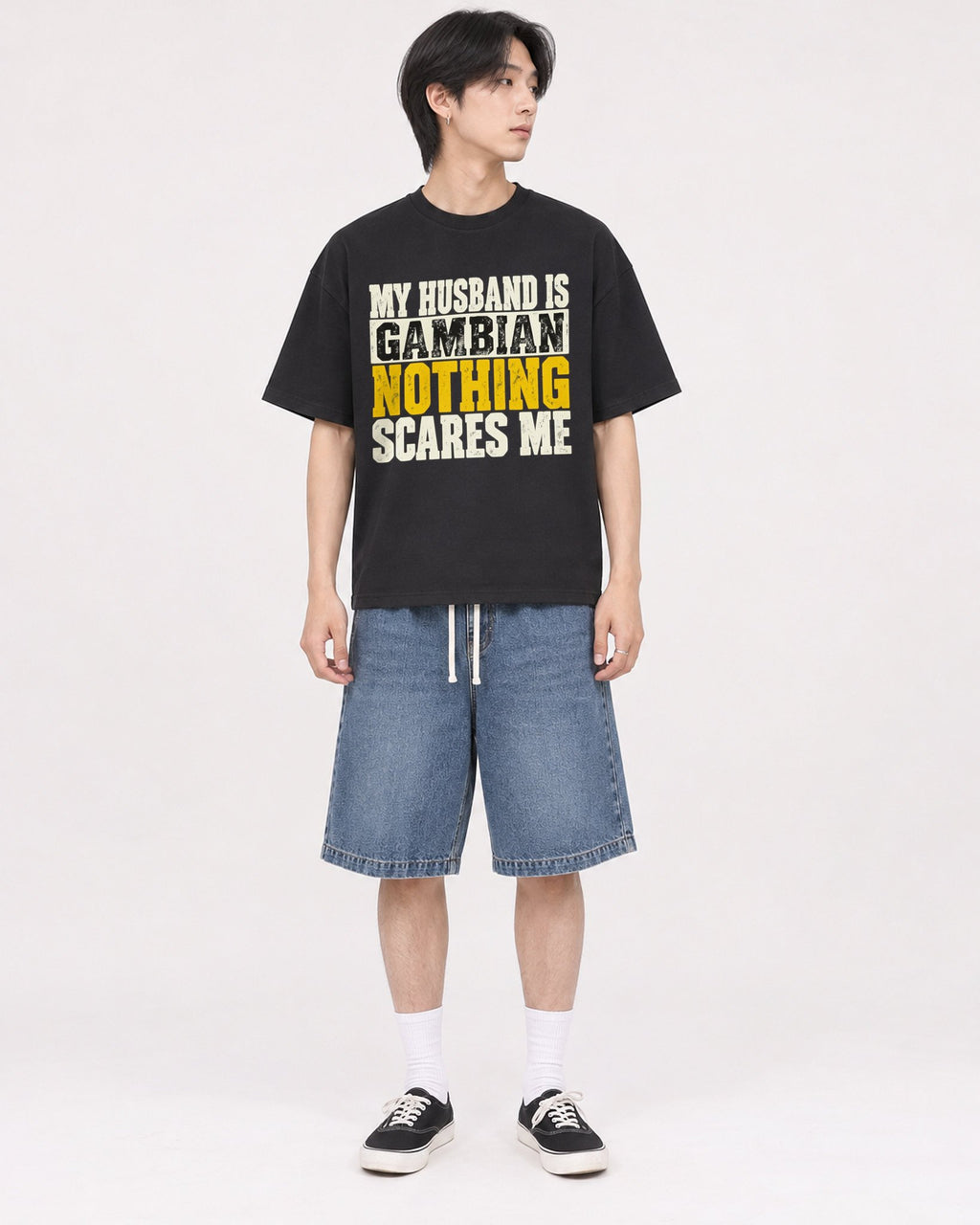 Mockup Boxy Heavyweight Tee Black male full-body 11