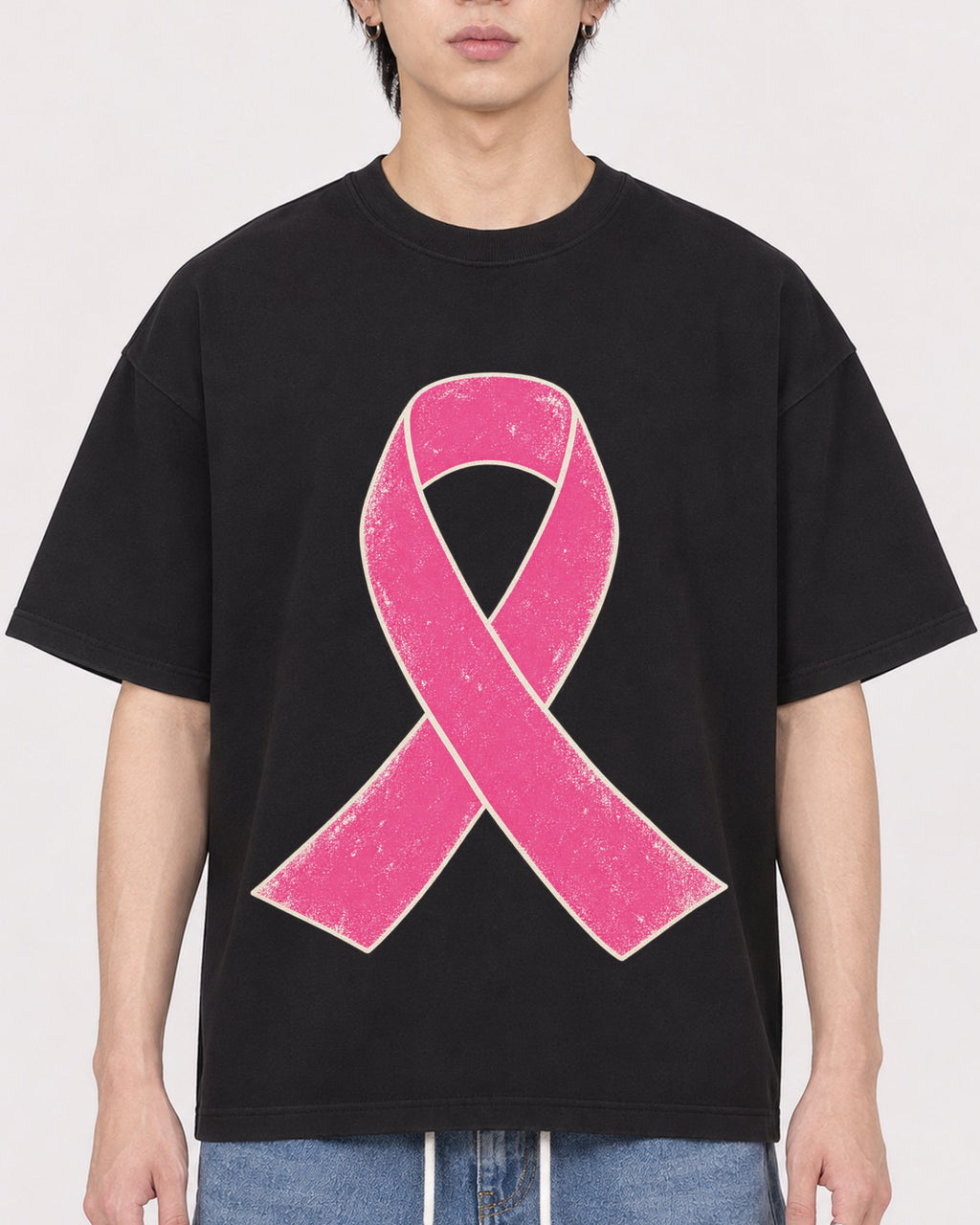 Mockup Boxy Heavyweight Tee Black male close-up 11