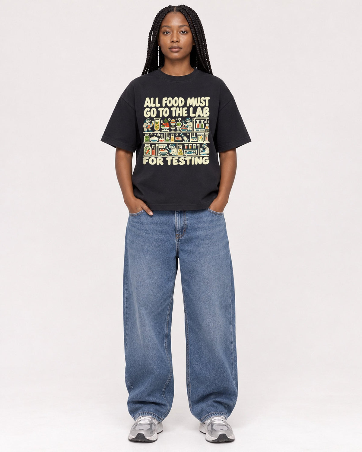 Mockup Boxy Heavyweight Tee Black female full-body 04