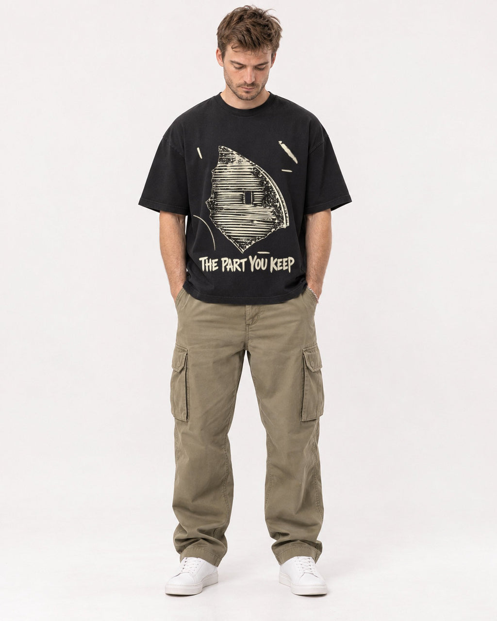 Mockup Boxy Heavyweight Tee Black male full-body 08