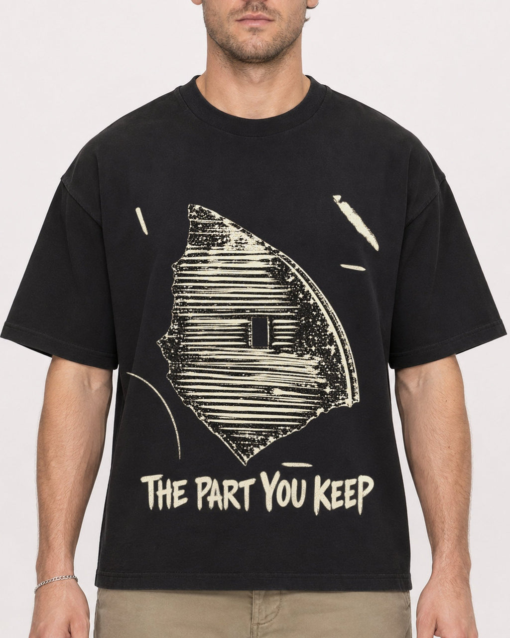 Mockup Boxy Heavyweight Tee Black male close-up 08