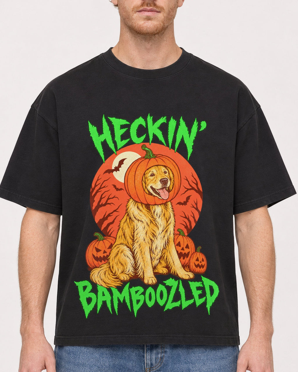 Mockup Boxy Heavyweight Tee Black male close-up 38