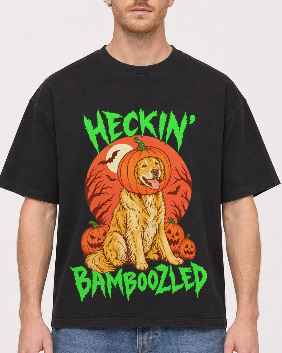Mockup Boxy Heavyweight Tee Black male close-up 38