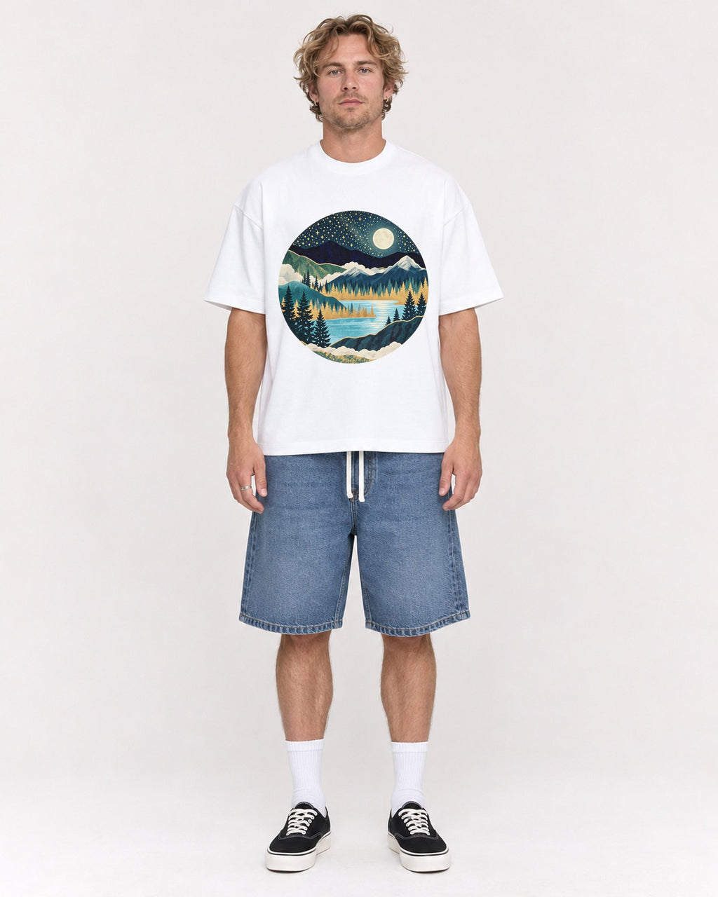 Mockup Boxy Heavyweight Tee White male full-body 28