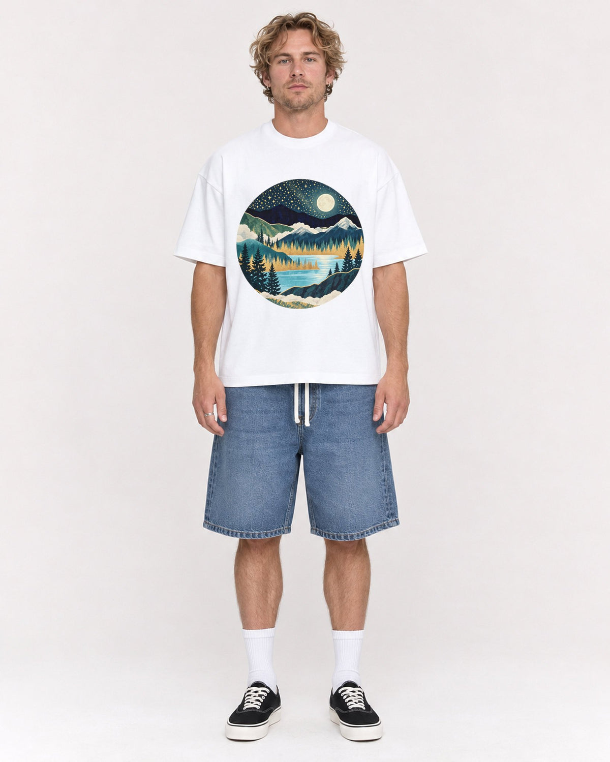 Mockup Boxy Heavyweight Tee White male full-body 28