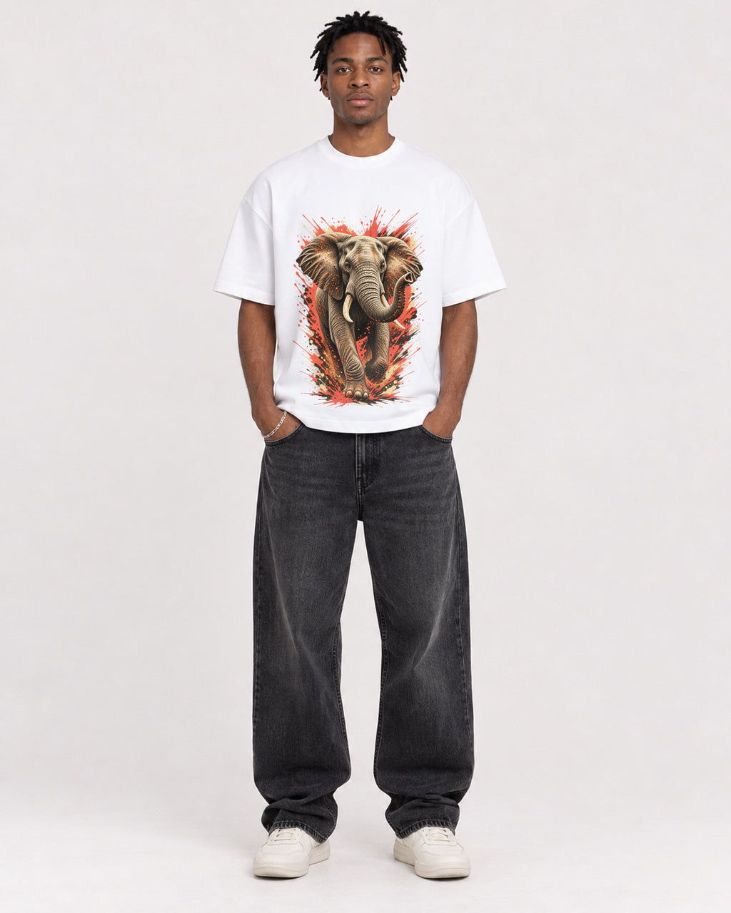 Mockup Boxy Heavyweight Tee White male full-body 05