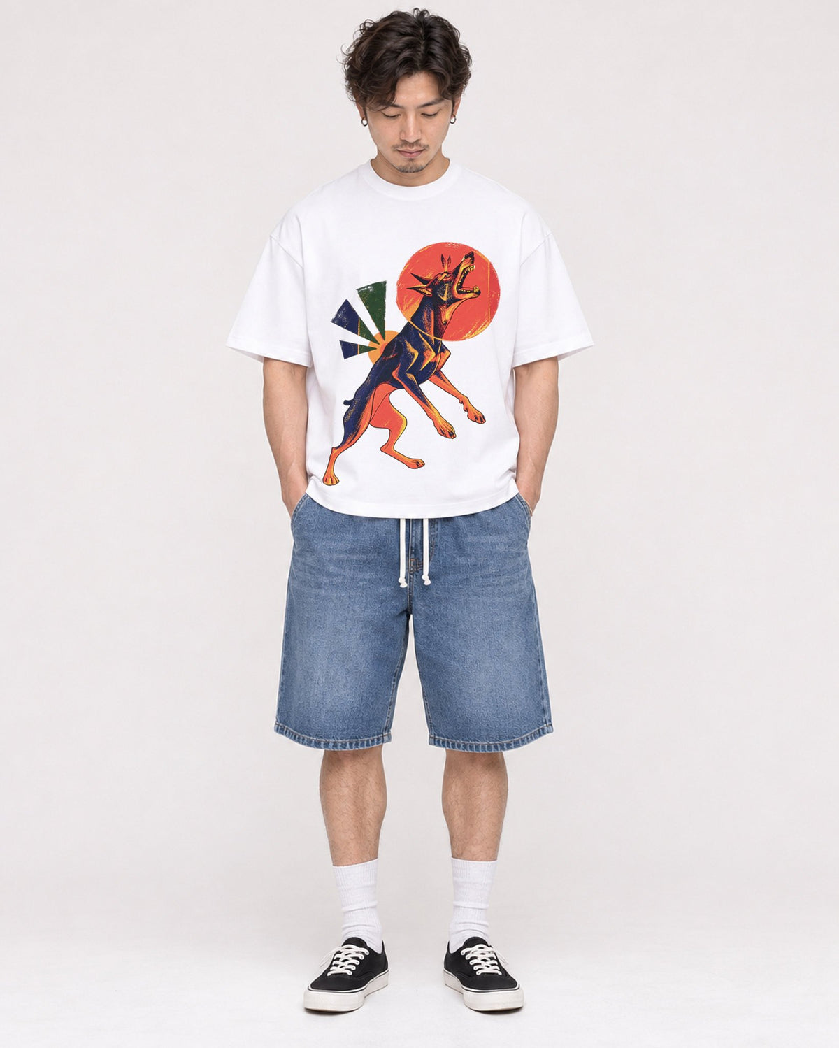 Mockup Boxy Heavyweight Tee White male full-body 03