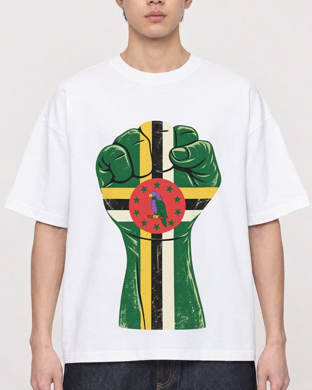 Mockup Boxy Heavyweight Tee White male close-up 01