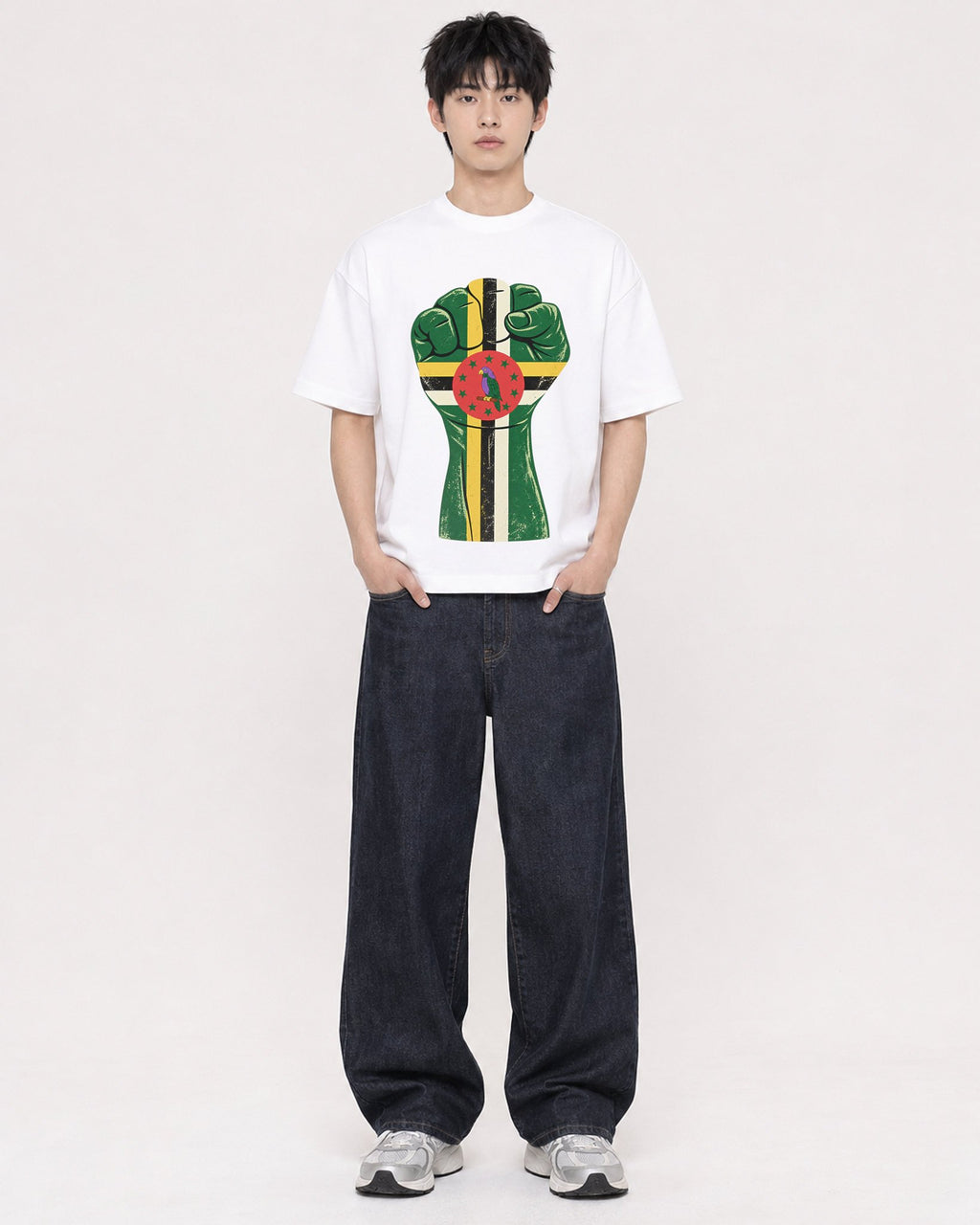 Mockup Boxy Heavyweight Tee White male full-body 01
