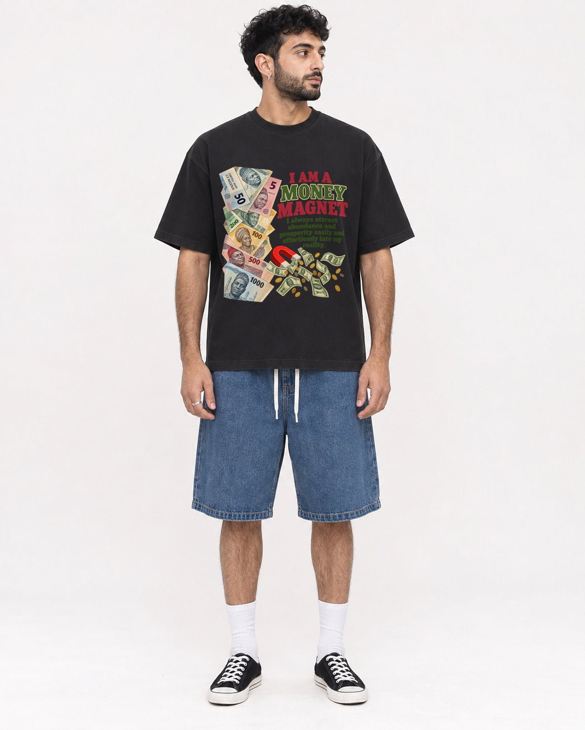 Mockup Boxy Heavyweight Tee Black male full-body 07