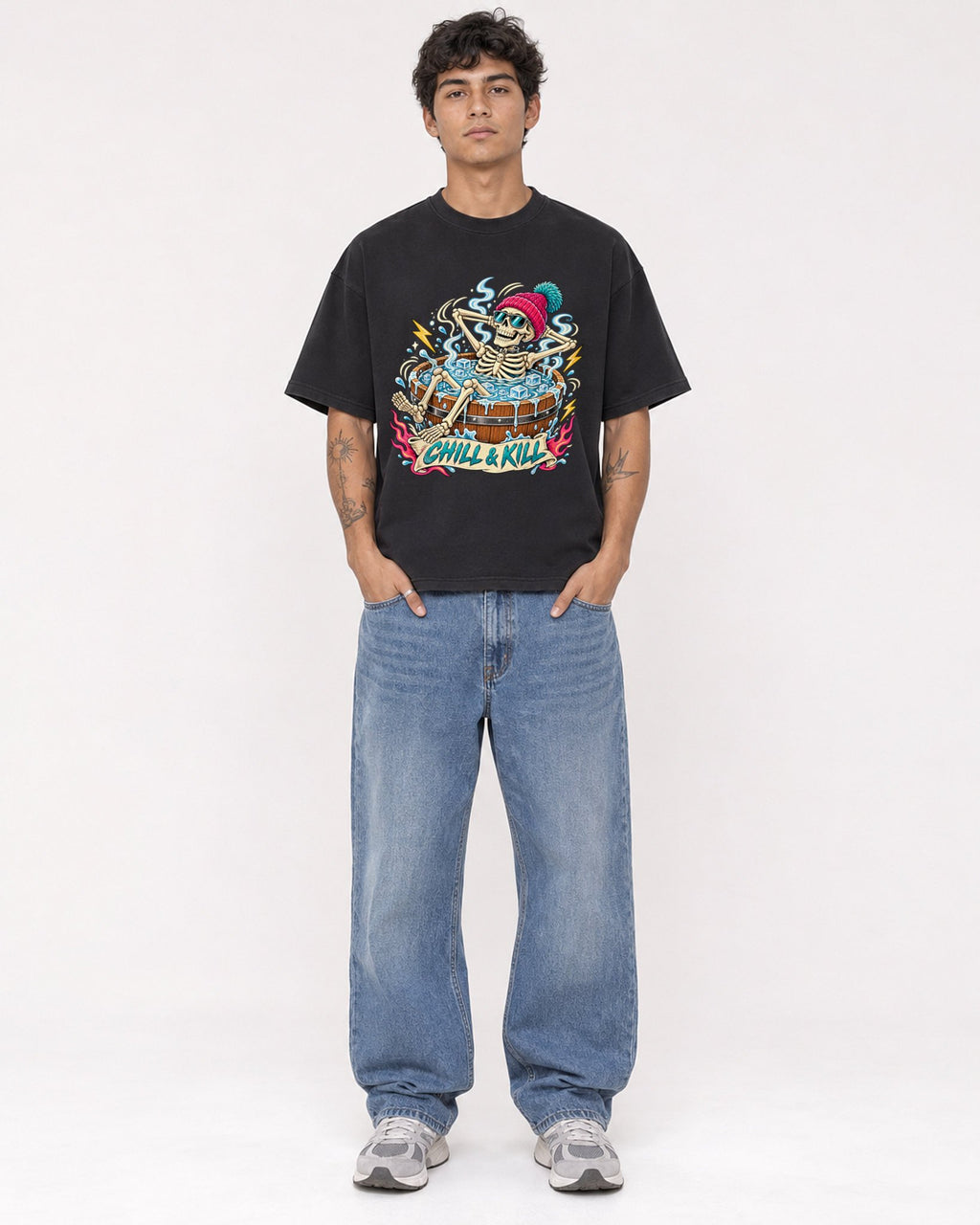 Mockup Boxy Heavyweight Tee Black male full-body 06