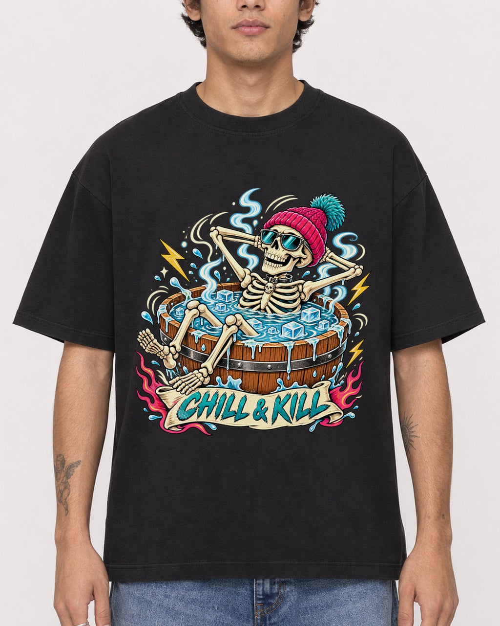 Mockup Boxy Heavyweight Tee Black male close-up 06