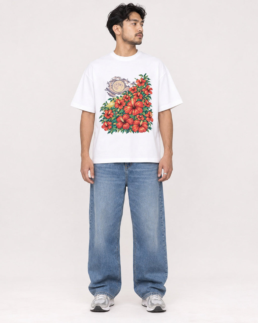 Mockup Boxy Heavyweight Tee White male full-body 02