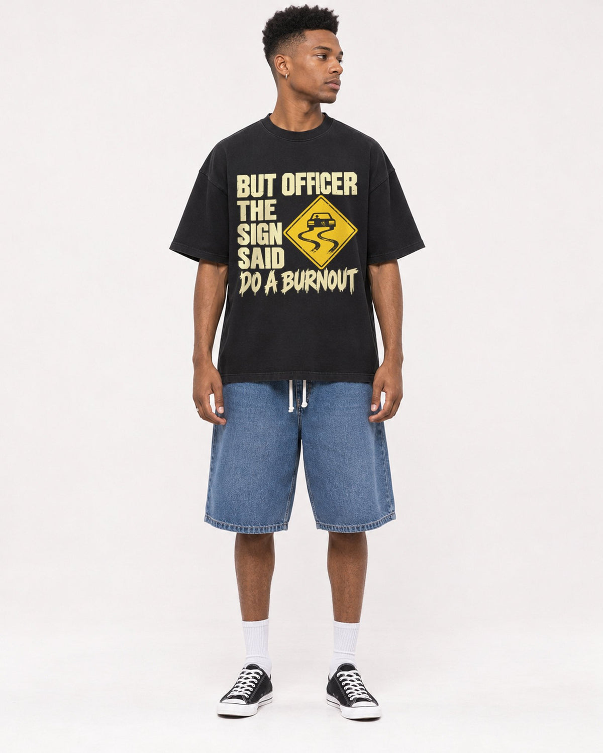 Mockup Boxy Heavyweight Tee Black male full-body 15