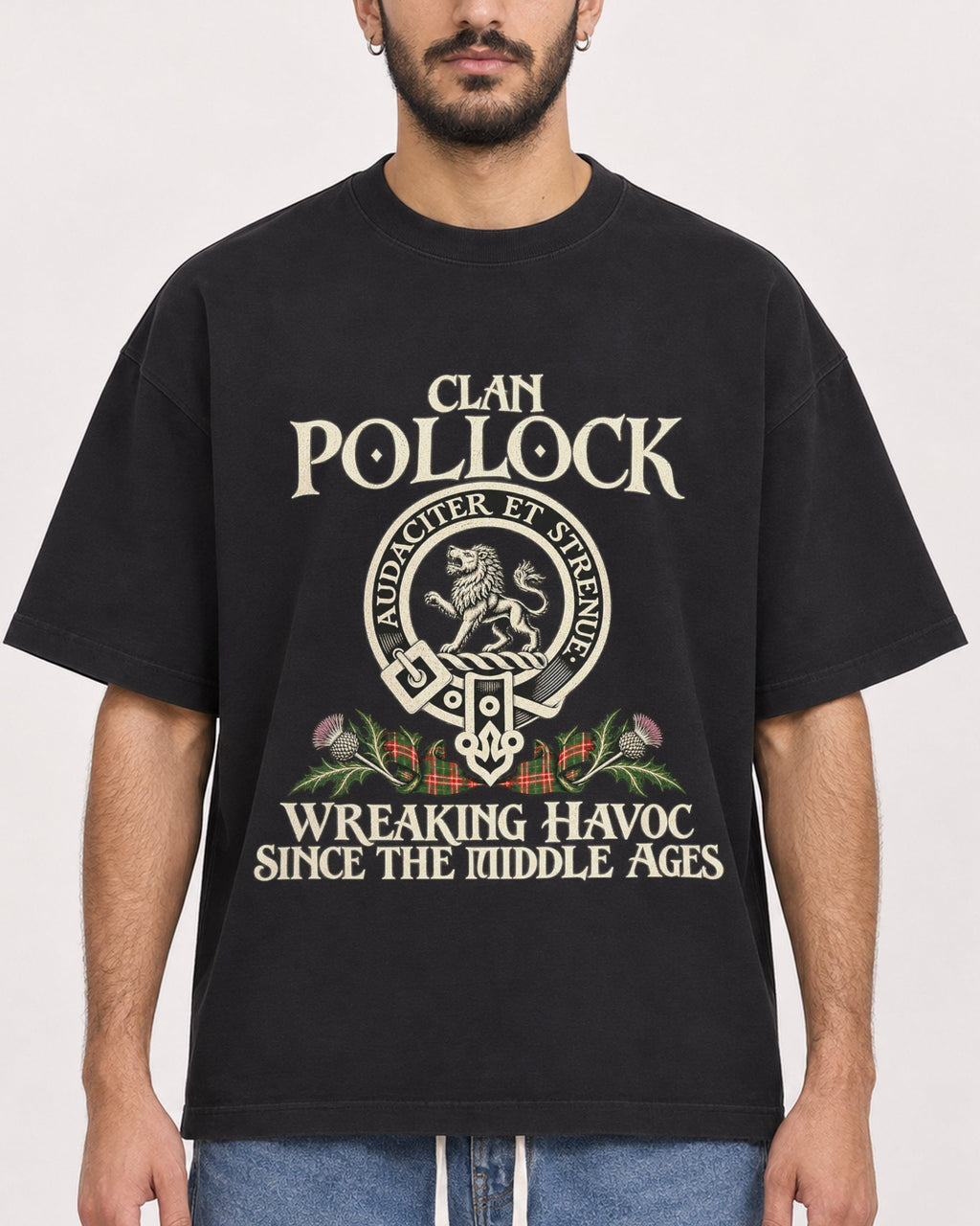 Mockup Boxy Heavyweight Tee Black male close-up 07