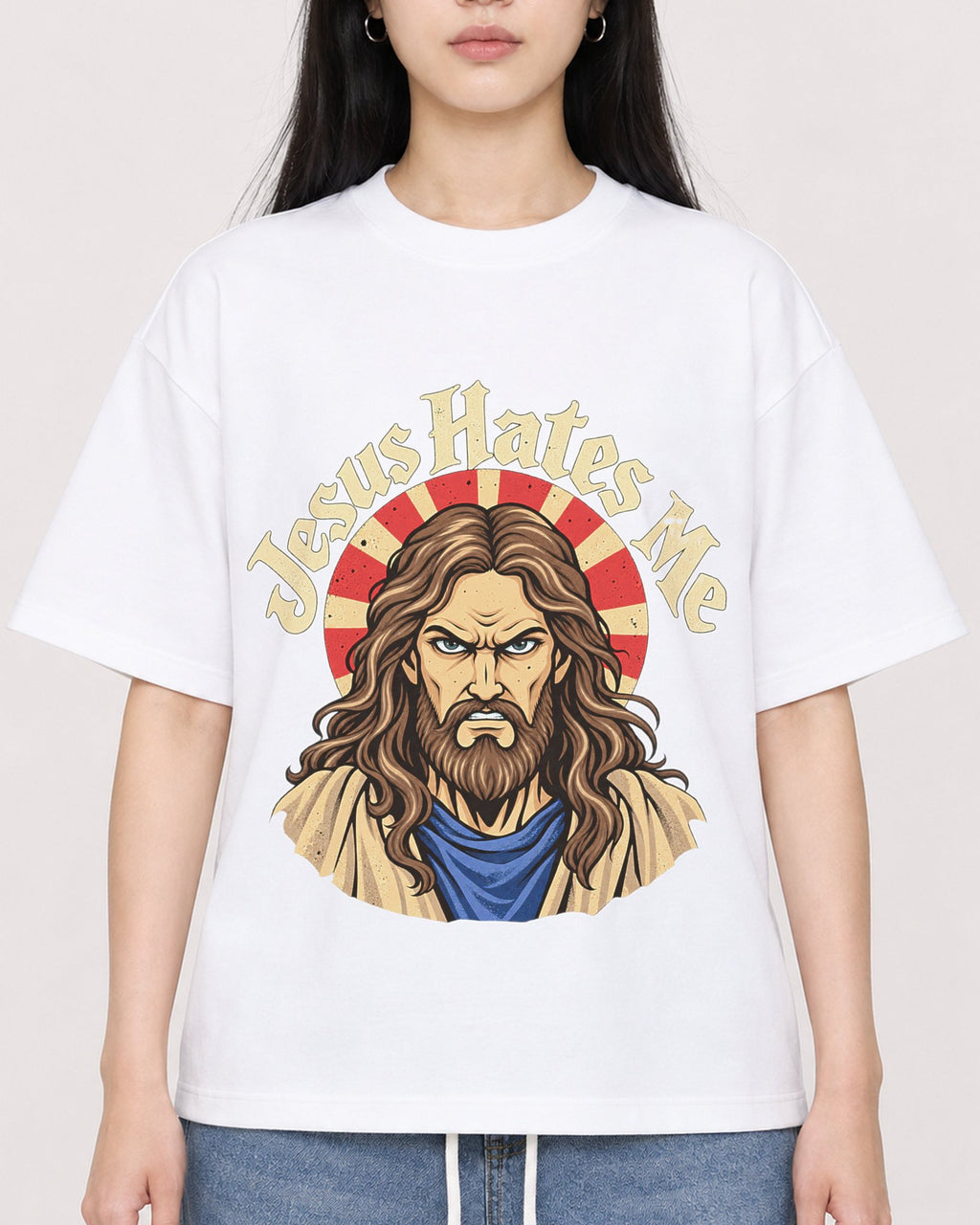 Mockup Boxy Heavyweight Tee White female close-up 01