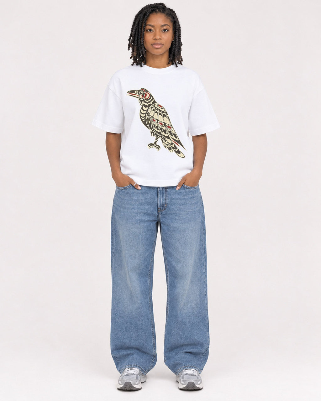 Mockup Boxy Heavyweight Tee White female full-body 15