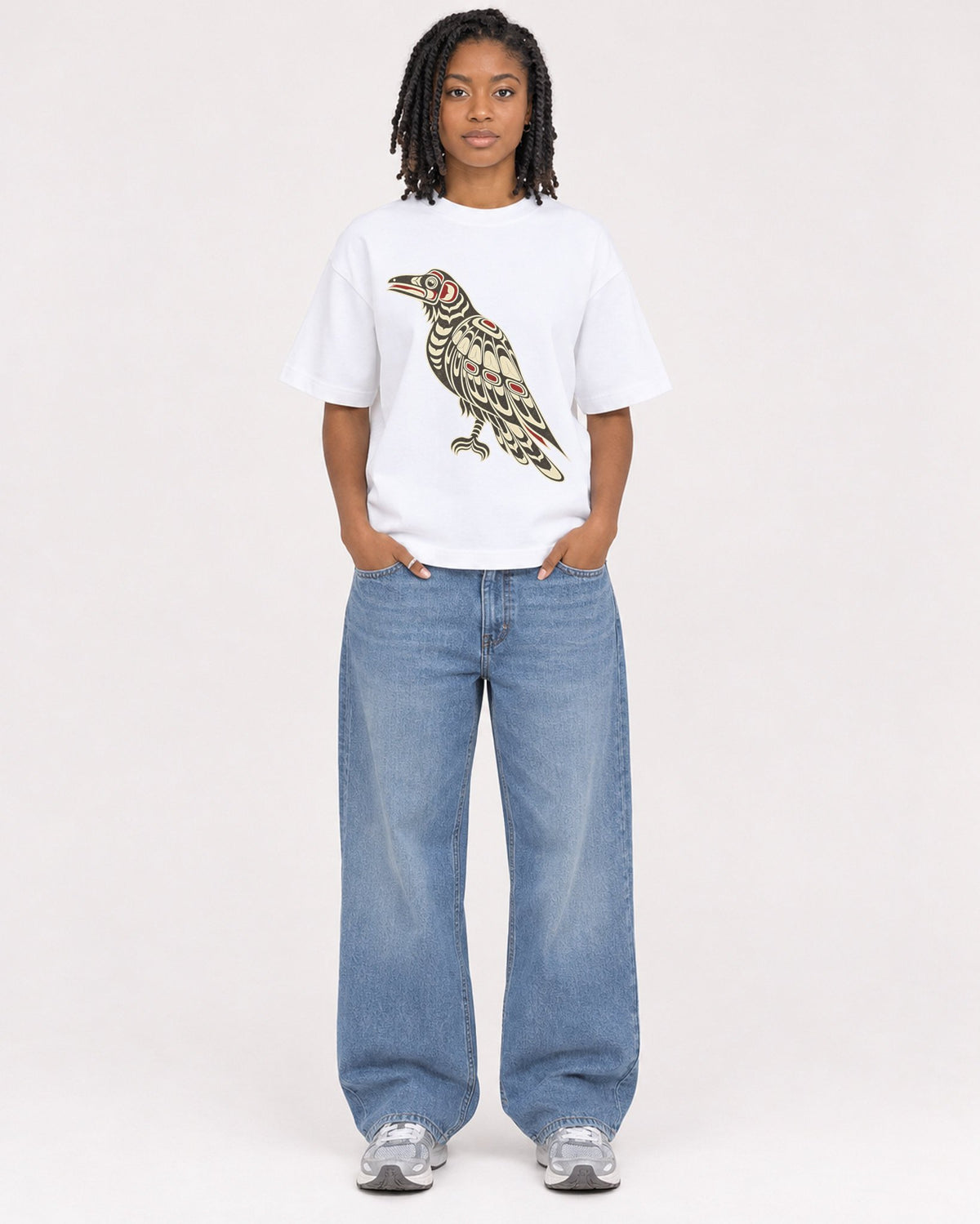 Mockup Boxy Heavyweight Tee White female full-body 15