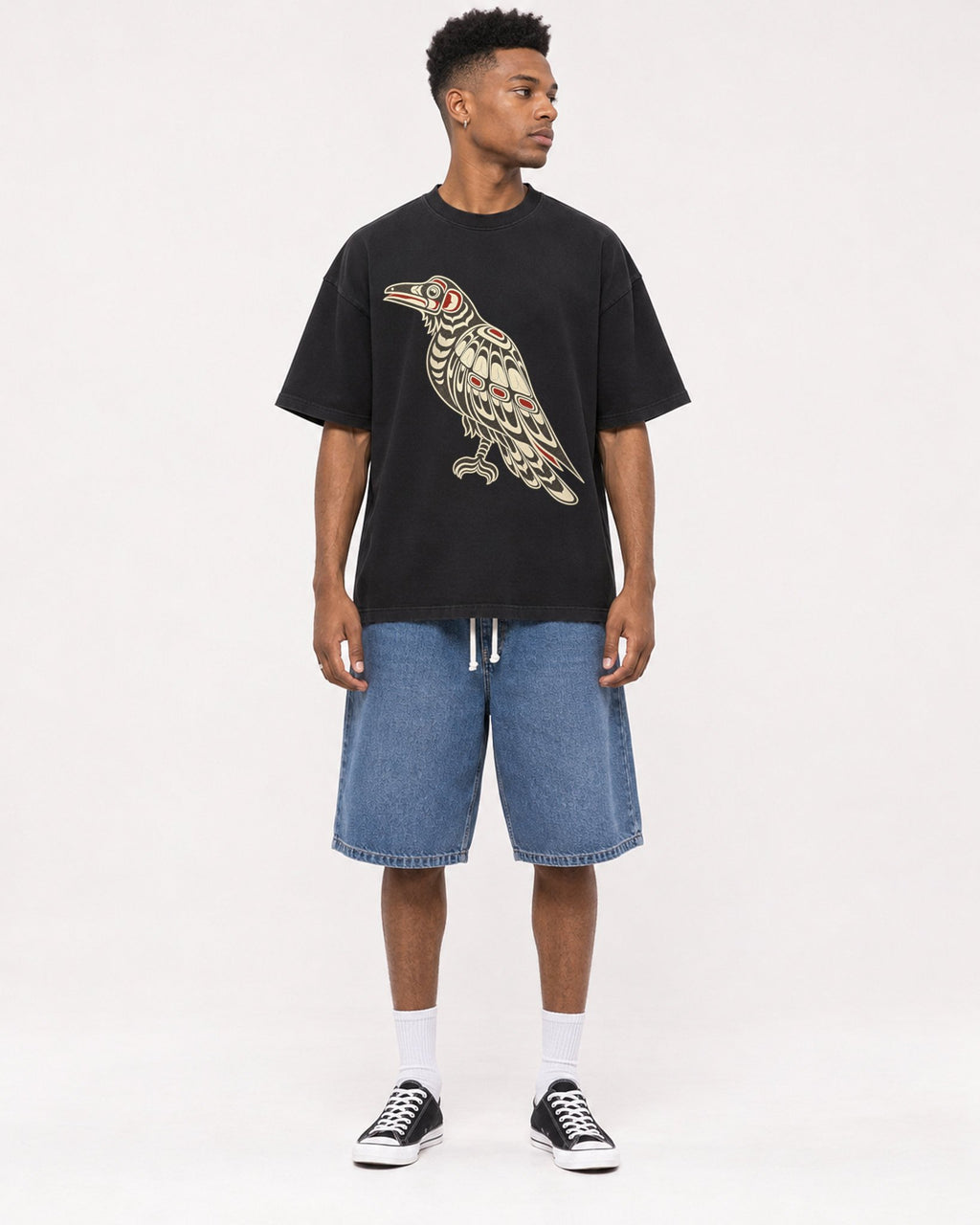 Mockup Boxy Heavyweight Tee Black male full-body 15