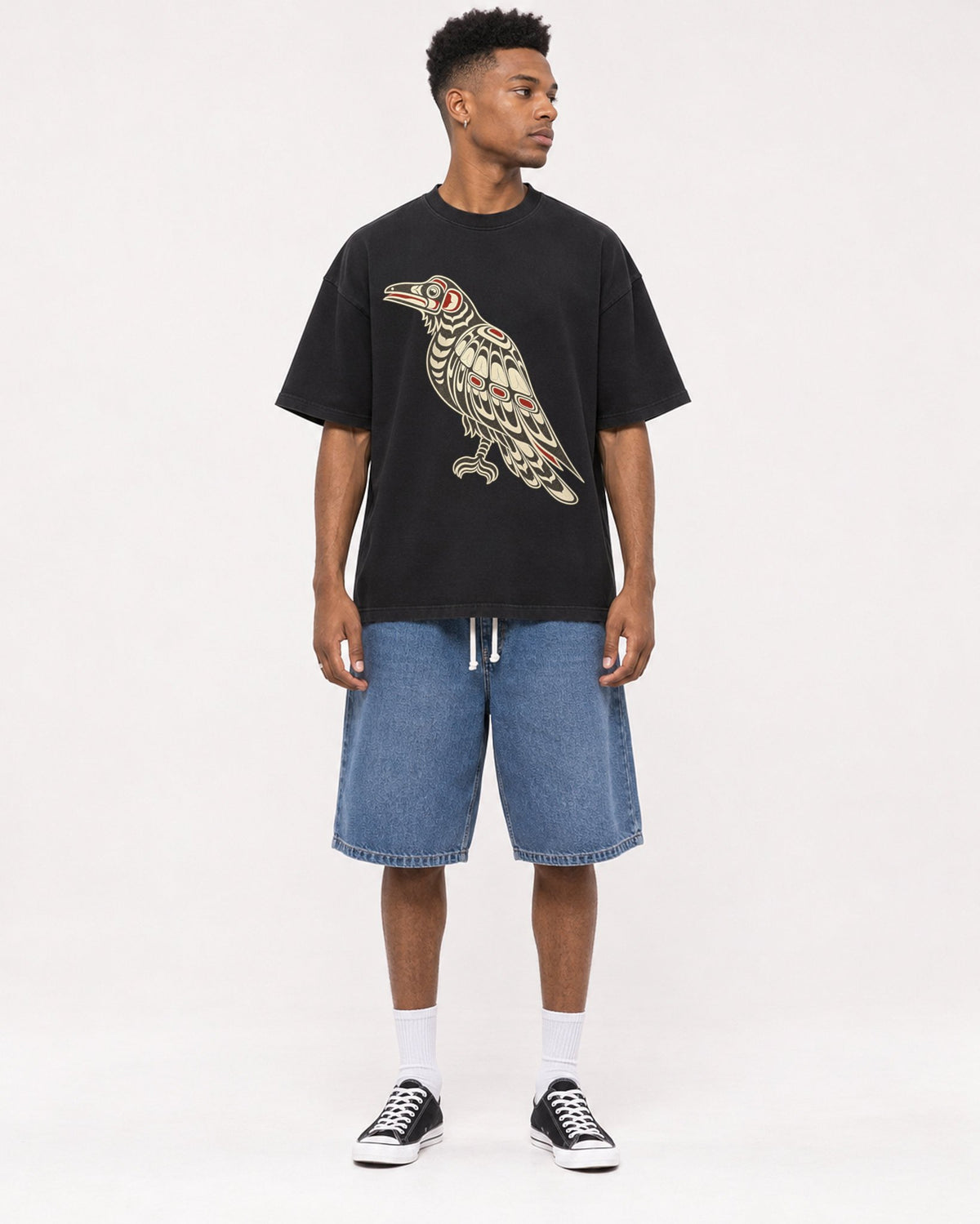 Mockup Boxy Heavyweight Tee Black male full-body 15