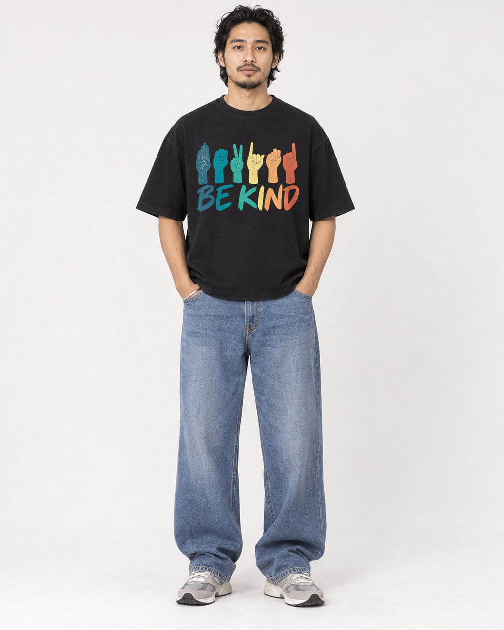 Mockup Boxy Heavyweight Tee Black male full-body 22