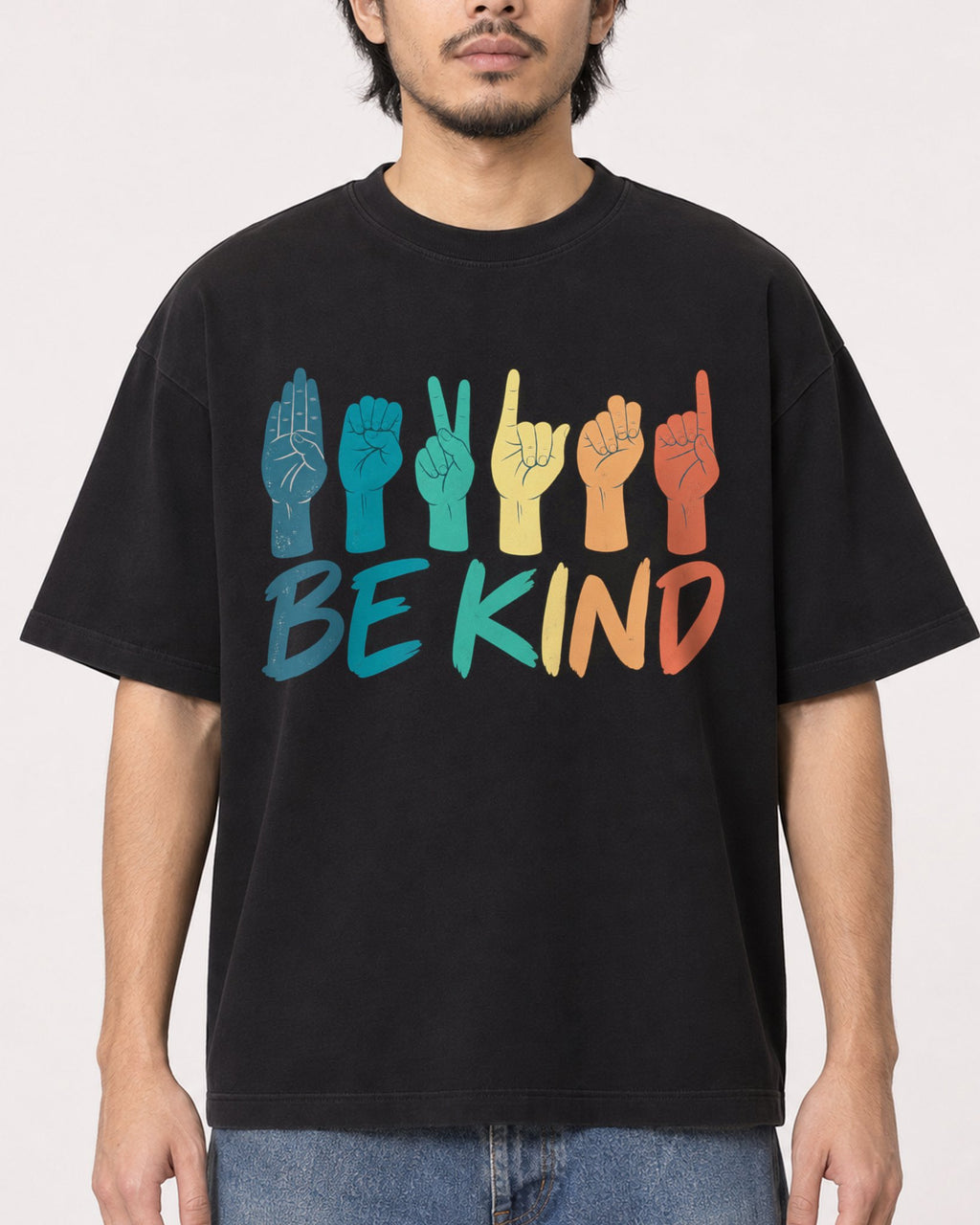 Mockup Boxy Heavyweight Tee Black male close-up 22