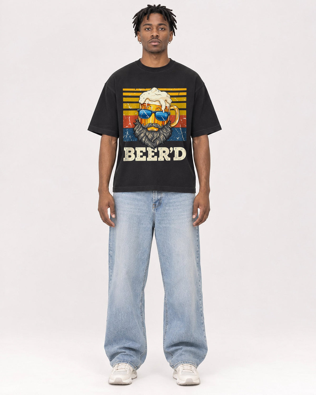 Mockup Boxy Heavyweight Tee Black male full-body 05