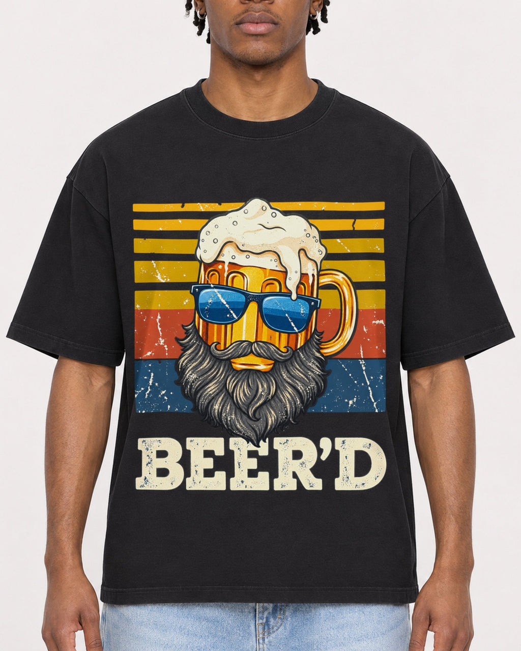 Mockup Boxy Heavyweight Tee Black male close-up 05