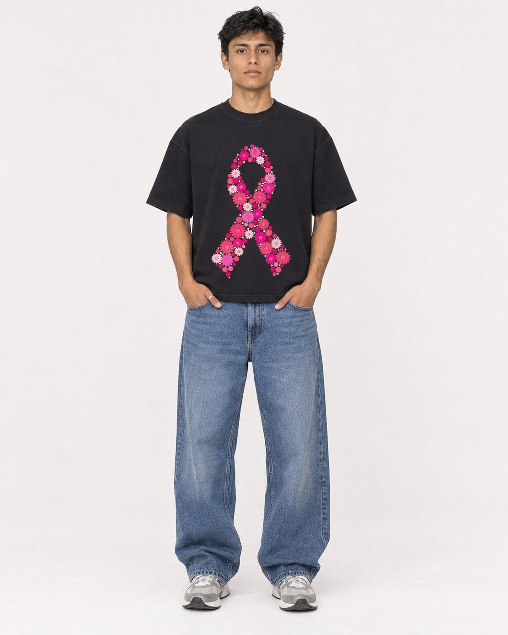 Mockup Boxy Heavyweight Tee Black male full-body 46