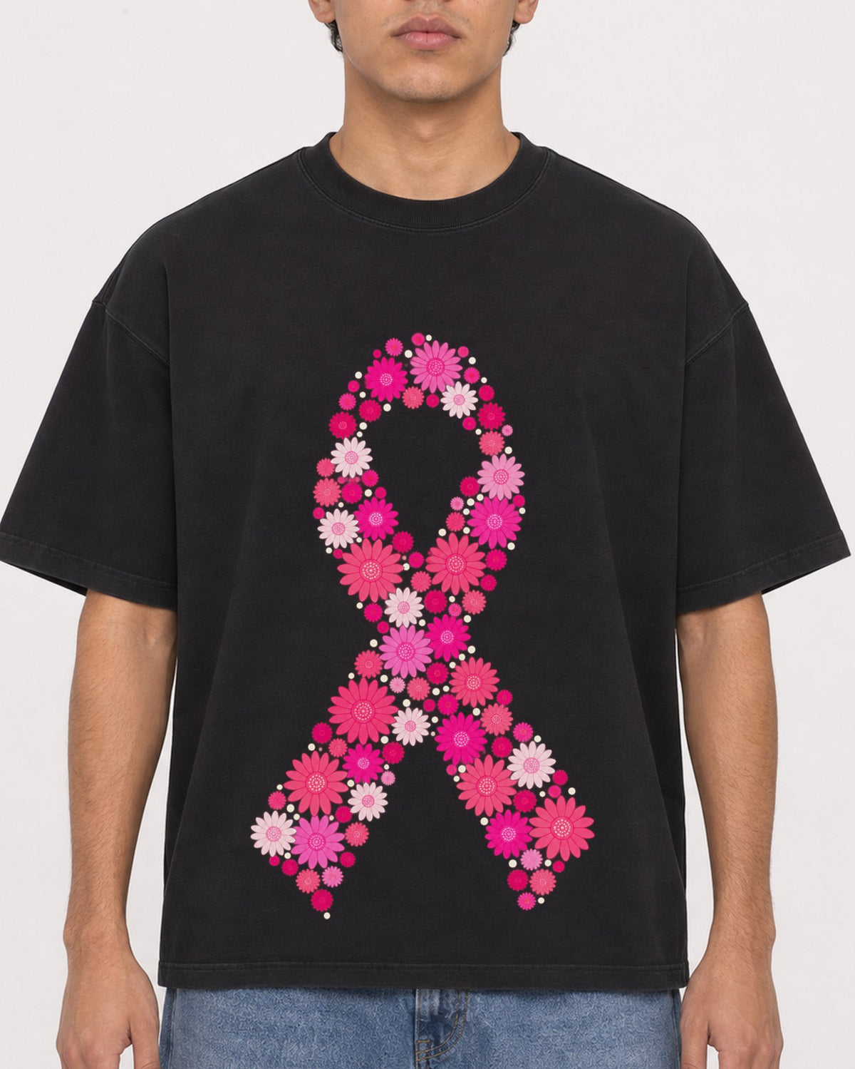 Mockup Boxy Heavyweight Tee Black male close-up 46