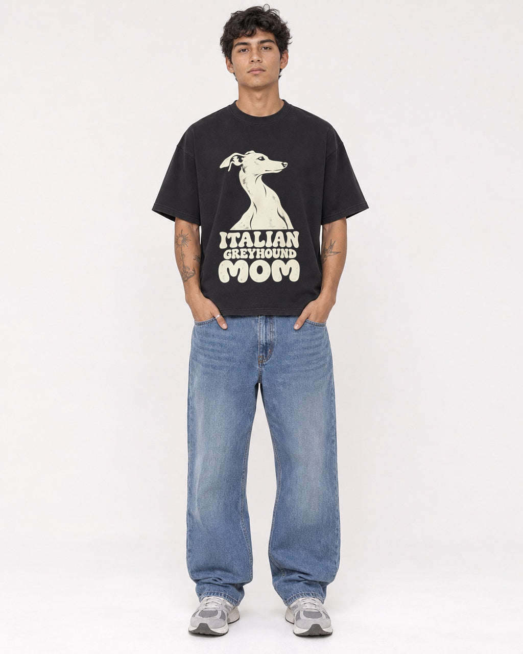 Mockup Boxy Heavyweight Tee Black male full-body 06