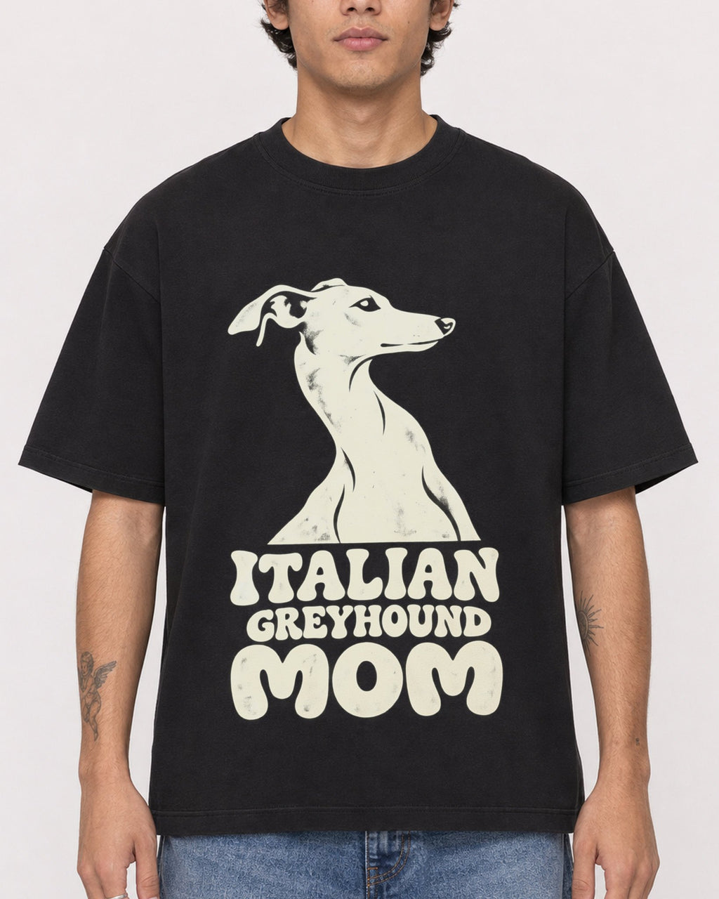 Mockup Boxy Heavyweight Tee Black male close-up 06