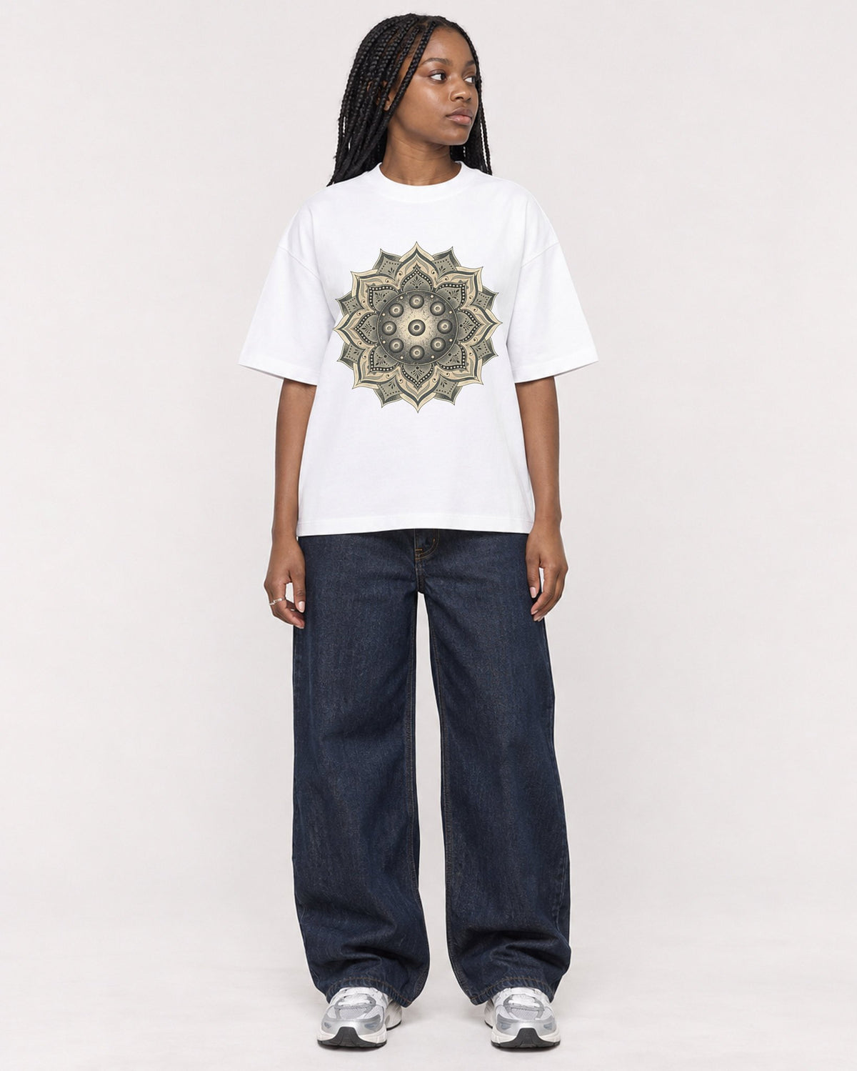 Mockup Boxy Heavyweight Tee White female full-body 04
