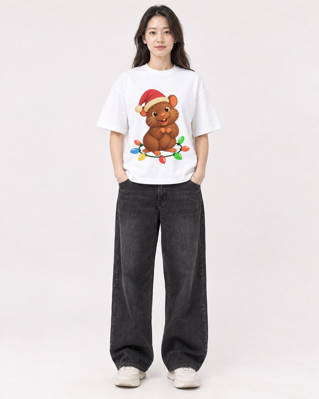 Mockup Boxy Heavyweight Tee White female full-body 03