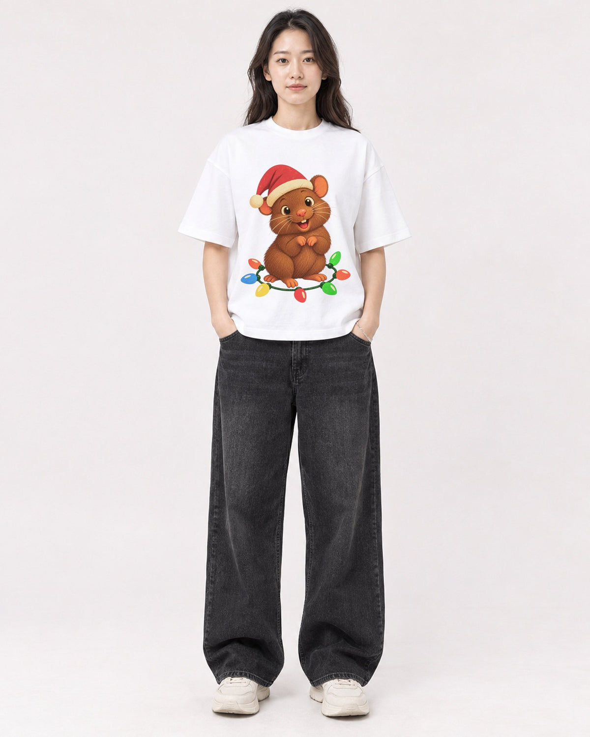 Mockup Boxy Heavyweight Tee White female full-body 03