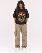 Mockup Boxy Heavyweight Tee Black female full-body 02