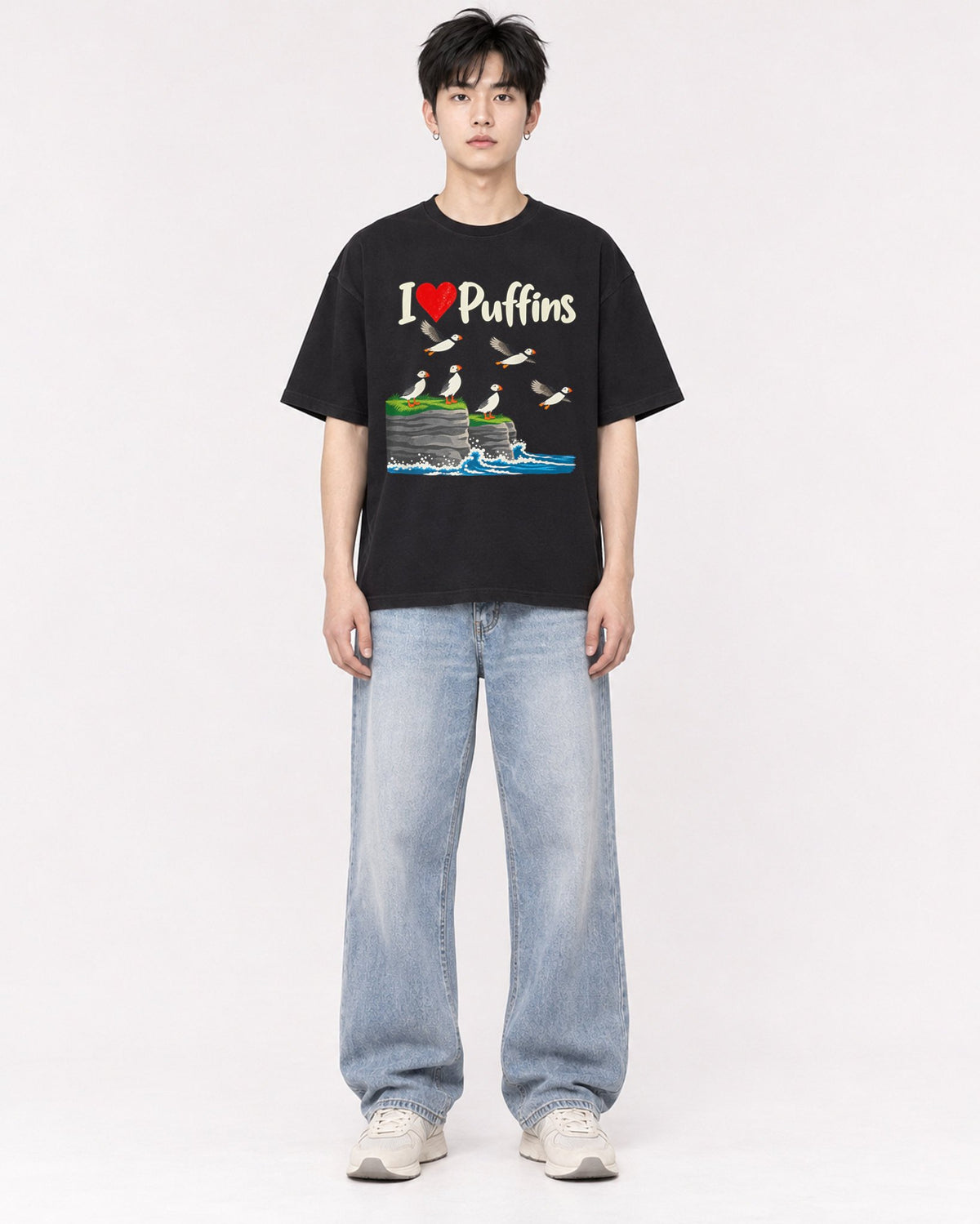 Mockup Boxy Heavyweight Tee Black male full-body 01