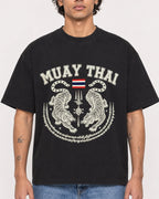 Mockup Boxy Heavyweight Tee Black male close-up 30