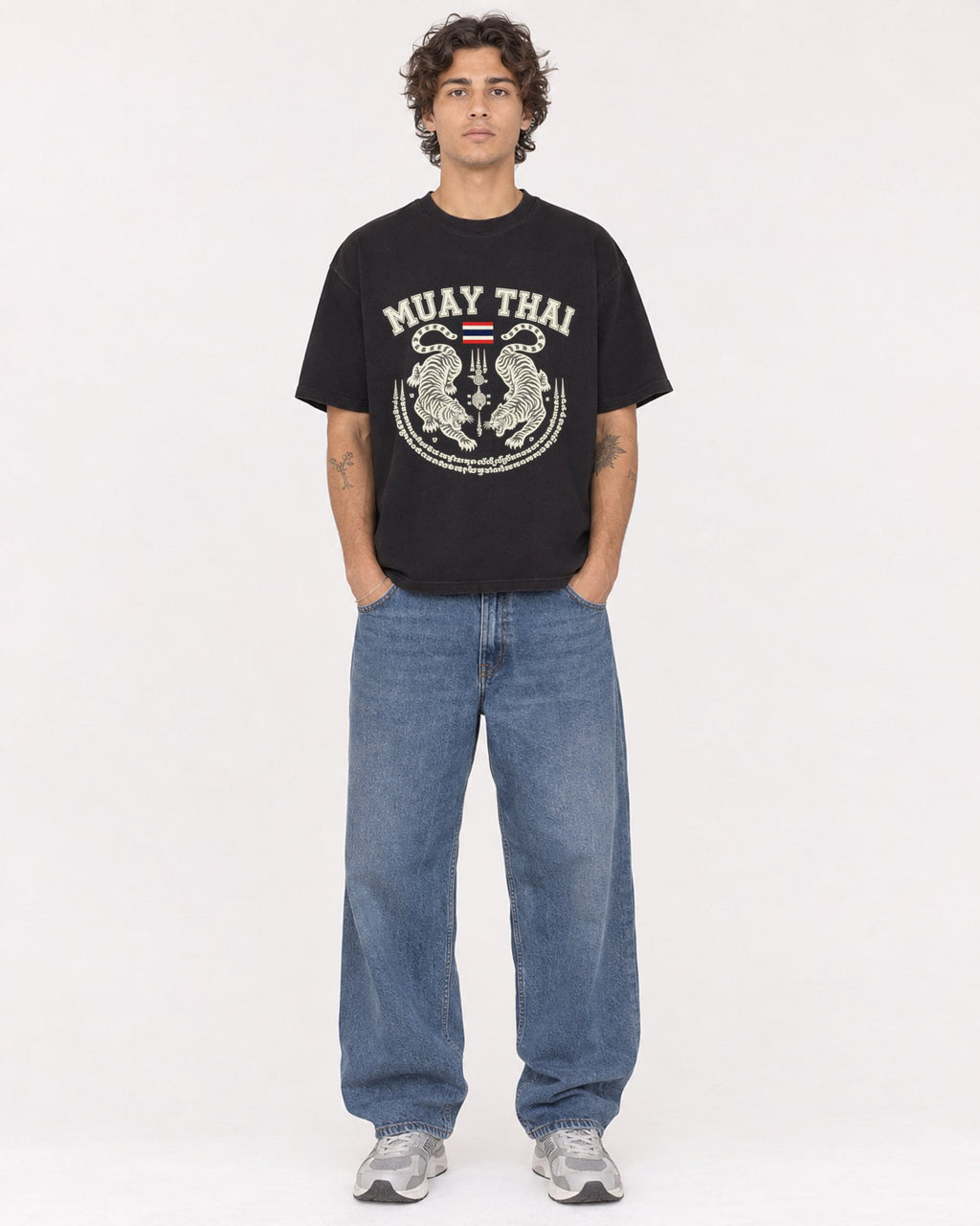 Mockup Boxy Heavyweight Tee Black male full-body 30