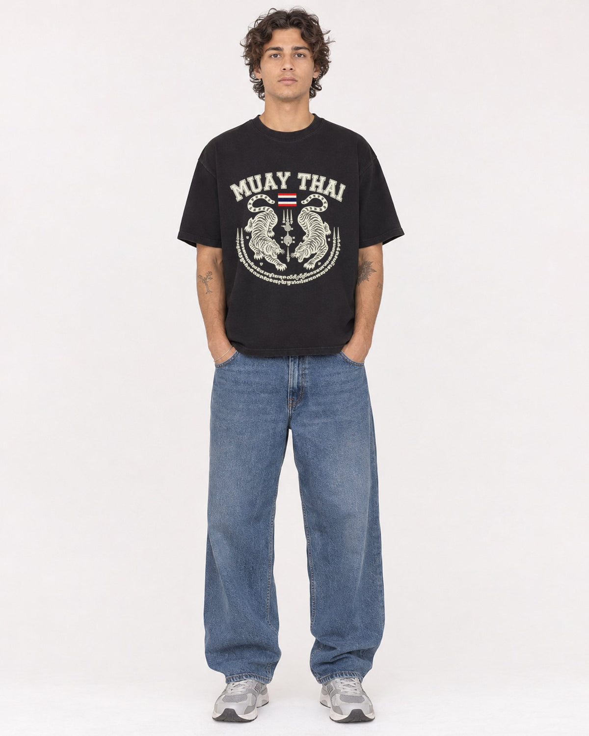 Mockup Boxy Heavyweight Tee Black male full-body 30