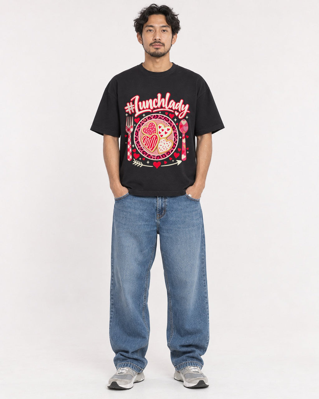 Mockup Boxy Heavyweight Tee Black male full-body 02