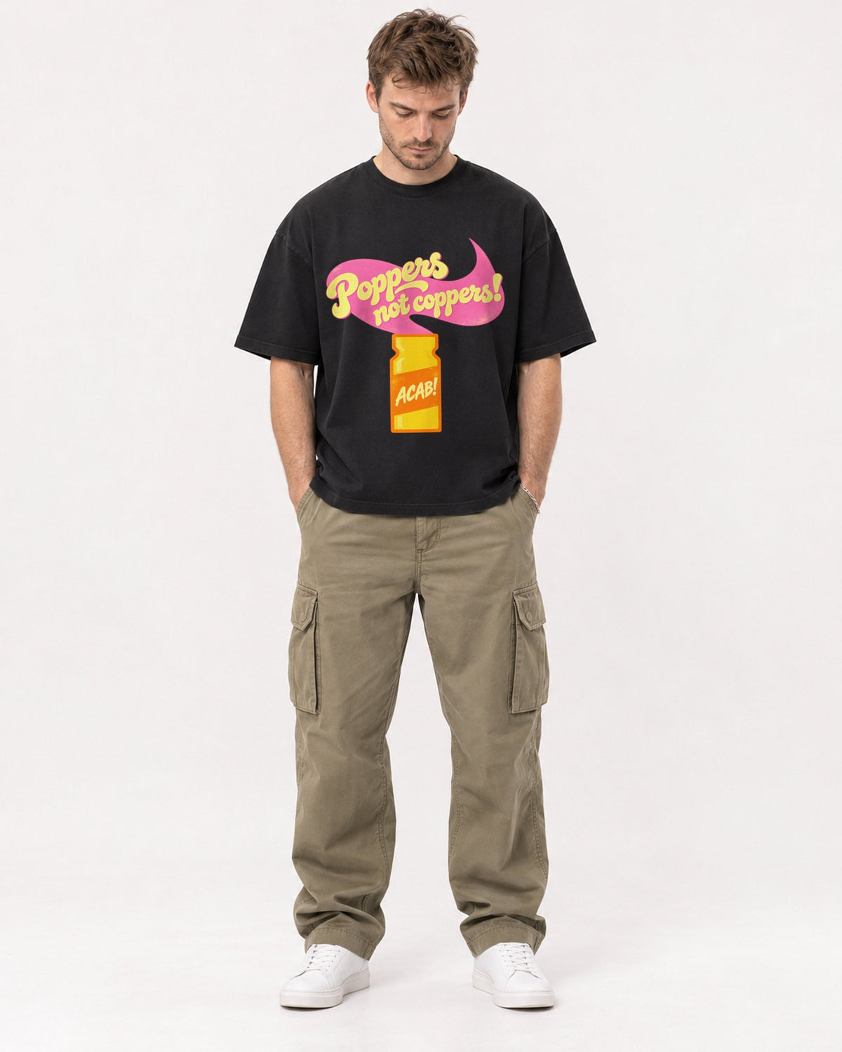 Mockup Boxy Heavyweight Tee Black male full-body 08