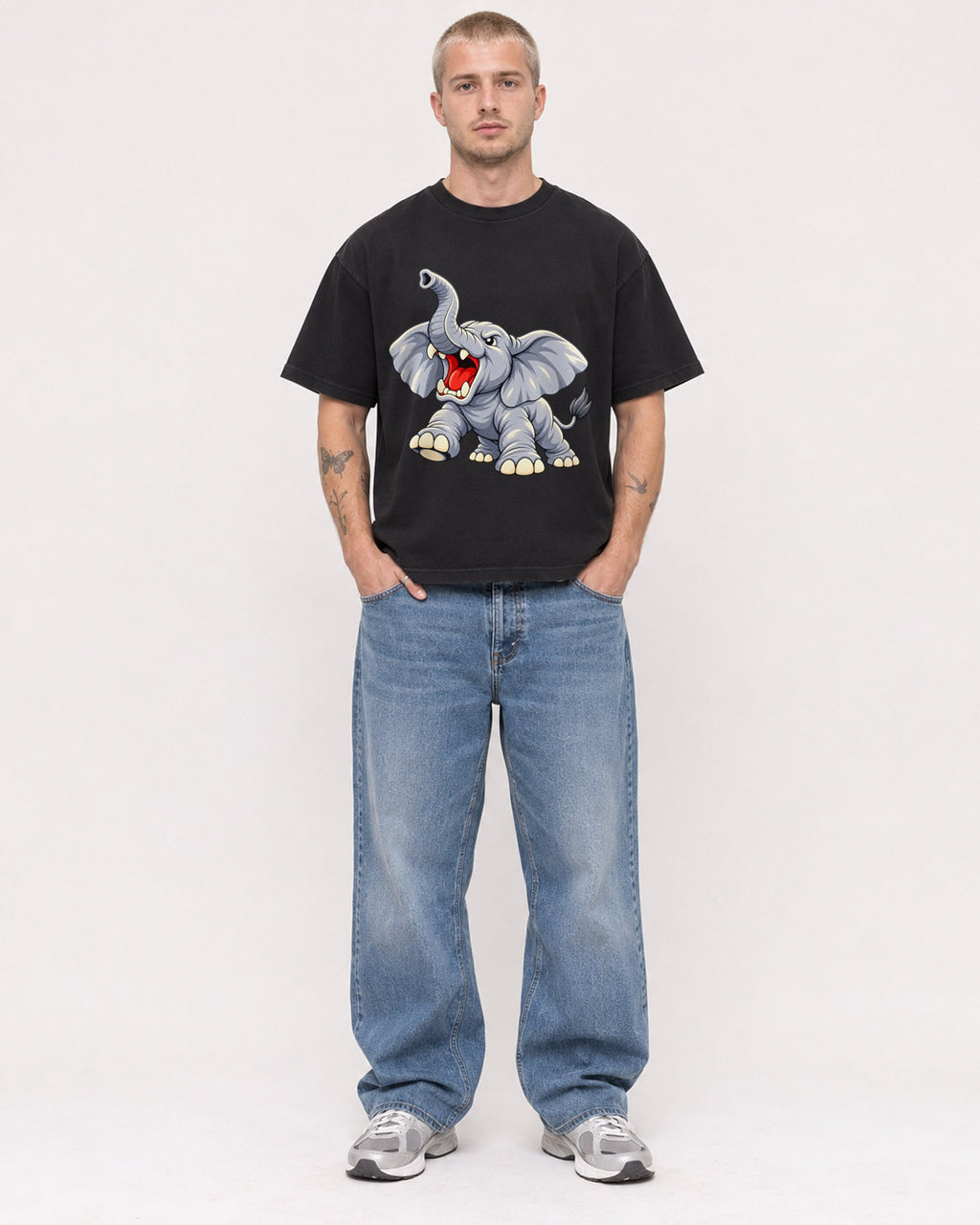 Mockup Boxy Heavyweight Tee Black male full-body 18